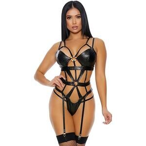 Forplay X Marks The Spot Teddy Cheetah Print Black Strappy NEW MED